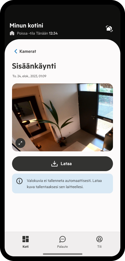 Ota kuva kotoa -sovellusnäkymä